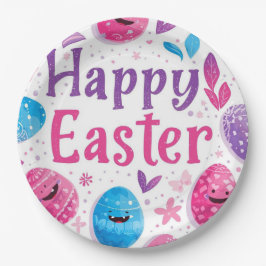 Trendy paarse en roze Pasen Eieren Patroon Papier Papieren Bordje