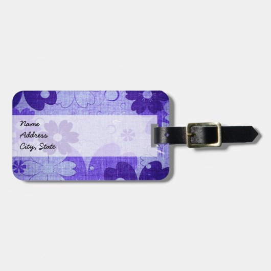 Trendy Paarse Floral Bagagelabel (Voorkant horizontaal)