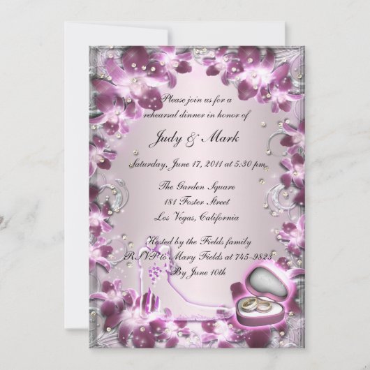 Trendy Paarse Floral Chic Rehearsal Dinner Invite Kaart (Voorkant)