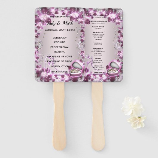 Trendy Paarse Floral Chic Wedding Handwaaier (Voorkant en achterkant)