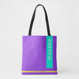 Trendy Paarse gepersonaliseerde naam en monogram Tote Bag