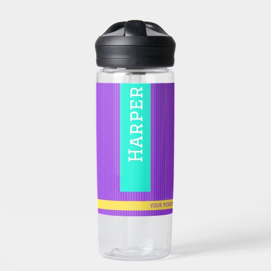 Trendy Paarse gepersonaliseerde naam Waterfles (Voorkant)