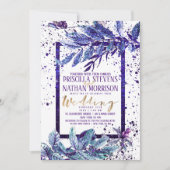 Trendy Paarse Glitter Foliage Splatter Wedding Kaart (Voorkant)