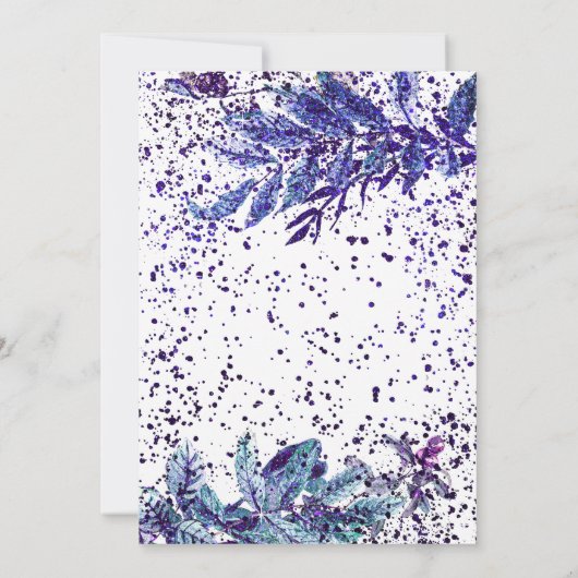 Trendy Paarse Glitter Foliage Splatter Wedding Kaart (Achterkant)
