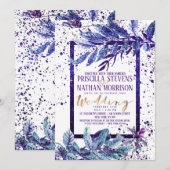 Trendy Paarse Glitter Foliage Splatter Wedding Kaart (Voorkant / Achterkant)