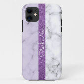 Trendy paarse Glitter-Marble iPhone Case (Achterkant)