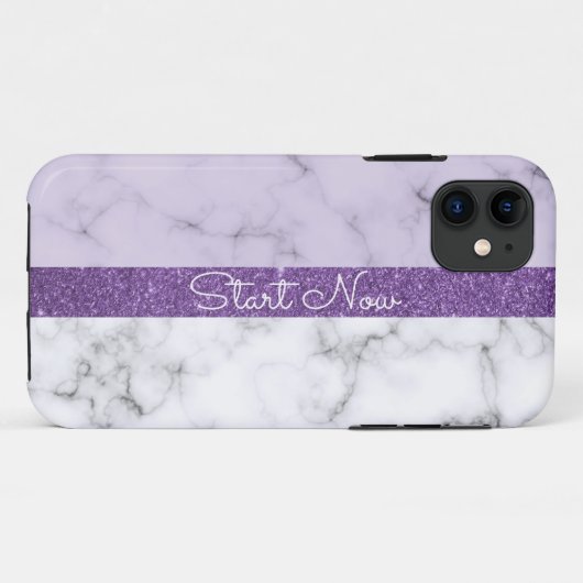 Trendy paarse Glitter-Marble iPhone Case (Achterkant (horizontaal))