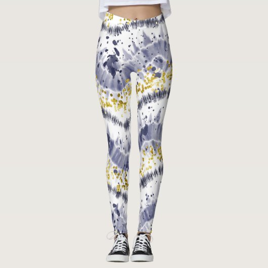 Trendy Paarse Glitter Tie Dye Leggings (Voorkant)