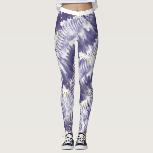 Trendy Paarse Glitter Tie Dye Leggings (Voorkant)