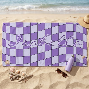 Trendy Paarse Golf Checkerboard Aangepaste Naam Strandlaken