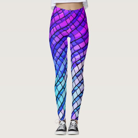 Trendy Paarse gradiënt Abstract geometrisch patroo Leggings (Voorkant)