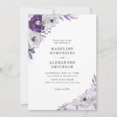 Trendy Paarse Grijze Waterverf Floral Wedding Kaart (Voorkant)