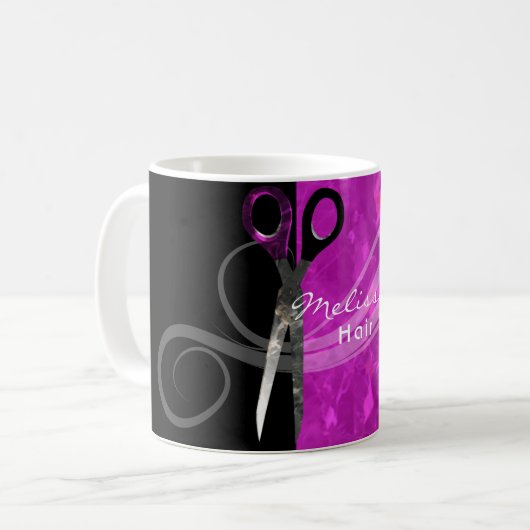 Trendy paarse haarstylist mok (Voorkant links)