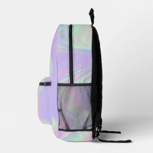 Trendy Paarse Hologram Abstracte Opal Custom Name Bedrukte Rugzak (Rechts)