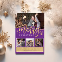 Trendy Paarse Kerst Foto Collage met Goud