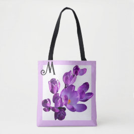 Trendy paarse krokusbloemen schattig meisjesbloemi tote bag