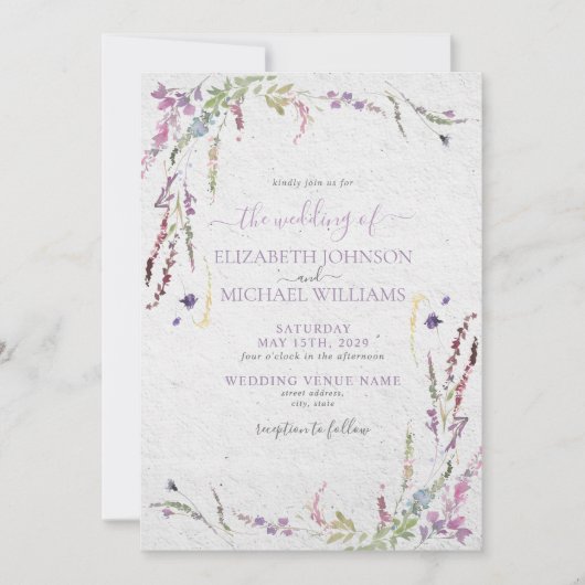 Trendy Paarse Lavendel Bloemen Foto Tuin Bruiloft Kaart (Voorkant)