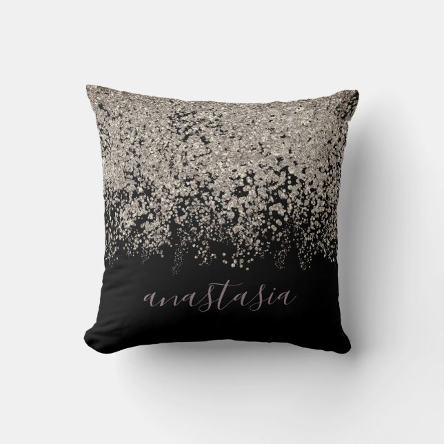 Trendy Paarse Lavendel Glitterende Glanzende Scrip Kussen (Voorkant)