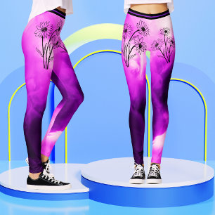 Trendy Paarse Lila Bloemen Daisy Stropdas-kleursto Leggings