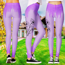 Trendy Paarse Lila Bloemen Stripe Workout Vrouwen Leggings
