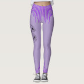 Trendy Paarse Lila Bloemen Stripe Workout Vrouwen Leggings (Voorkant)