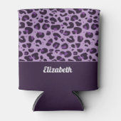 Trendy paarse luipaard spot patroon met naam blikjeskoeler (Voorkant)