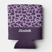 Trendy paarse luipaard spot patroon met naam blikjeskoeler (Achterkant)