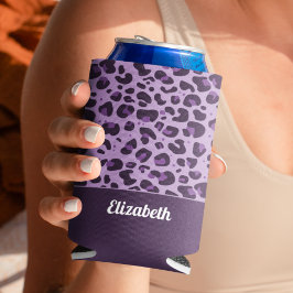 Trendy paarse luipaard spot patroon met naam blikjeskoeler