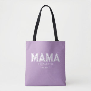 Trendy Paarse Mama met Naam en Oprichtingsjaar Tote Bag