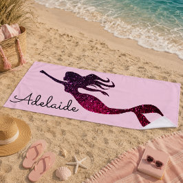 Trendy Paarse Meermin Silhouet | Gepersonaliseerd Strandlaken