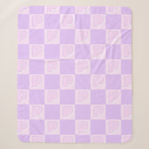 Trendy Paarse Monogram Initiaal Geruit Sherpa Deken
