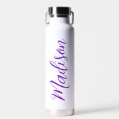 Trendy Paarse Naam Handgeschreven Script Custom Waterfles (Voorkant)