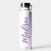 Trendy Paarse Naam Handgeschreven Script Custom Waterfles (Achterkant)