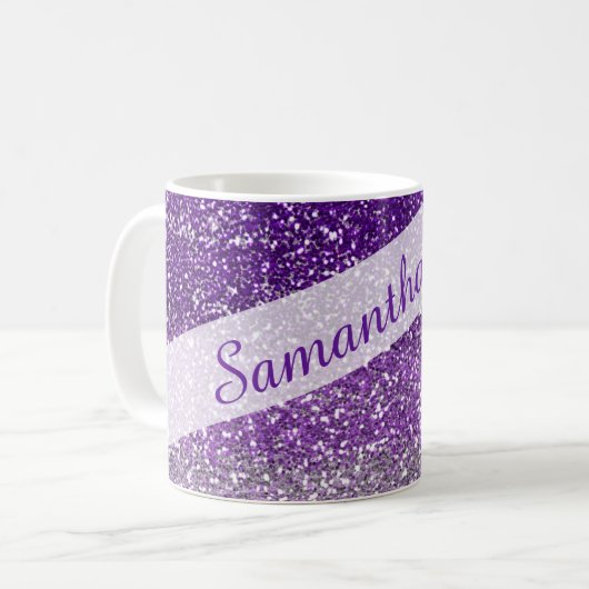 Trendy Paarse Ombre Glitter Name Personalized Koffiemok (Voorkant links)