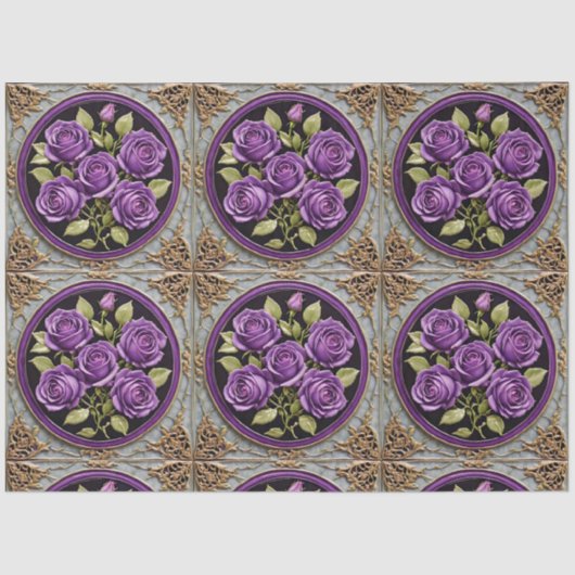 Trendy Paarse Rozen Mooi Collectie Tissuepapier (Voorkant)