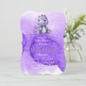 Trendy Paarse Schattigee Dinosaurus Meisje Baby sh Kaart (Staand voorkant)