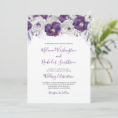 Trendy Paarse Silver Waterverf Floral bruiloft Kaart (Staand voorkant)