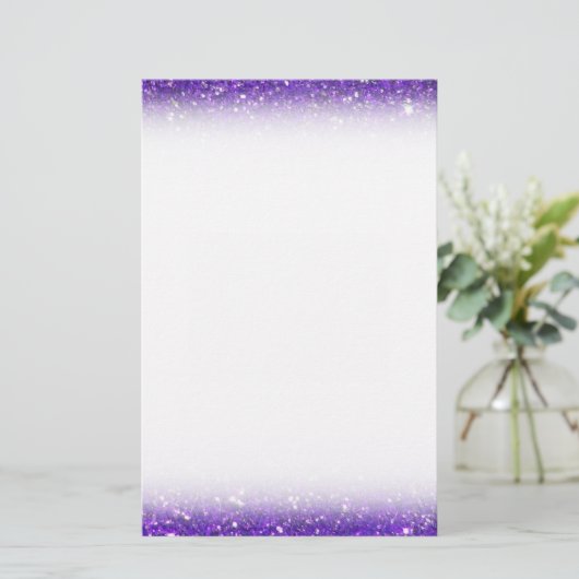Trendy Paarse Sparking Glitter Glitz Briefpapier (Staand voorkant)