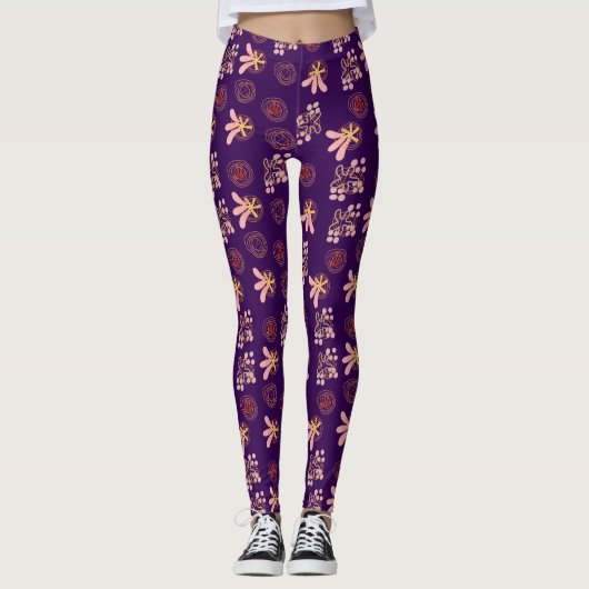 trendy Paarse structuur Leggings (Voorkant)