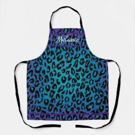 Trendy Paarse Turquoise Luipaard Dierprint met Naa Schort