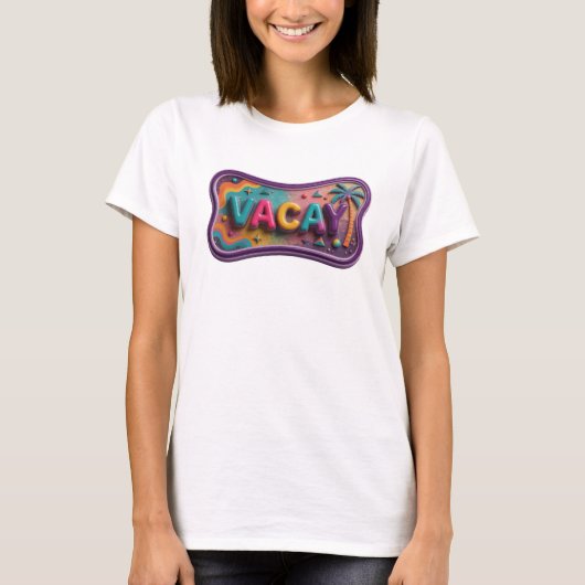 Trendy Paarse VACAY Statement T-shirt (Voorkant)
