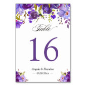 Trendy Paarse Violet Floral Wedding Table Number Kaart (Achterkant)