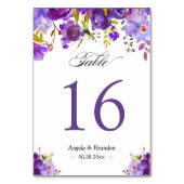 Trendy Paarse Violet Floral Wedding Table Number Kaart (Voorkant)