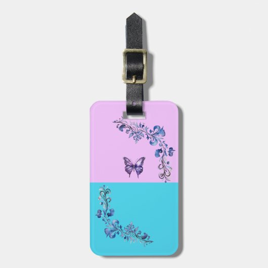Trendy Paarse vlinder op Pastels Bagagelabel (Voorkant verticaal)