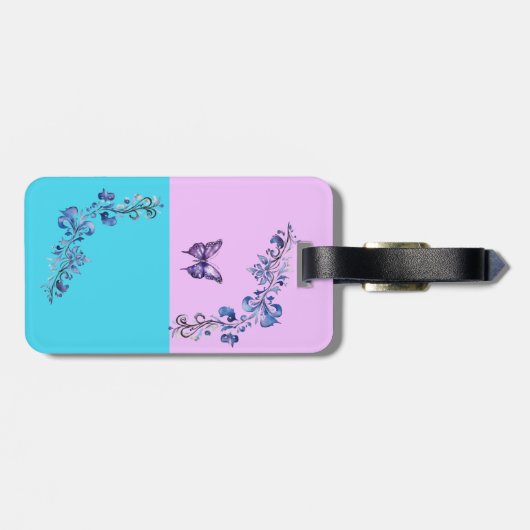 Trendy Paarse vlinder op Pastels Bagagelabel (Achterkant horizontaal)