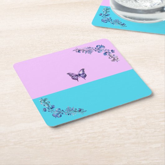 Trendy Paarse Vlinder op Pastels Papier Onderzette Kartonnen Onderzetters (Schuin)