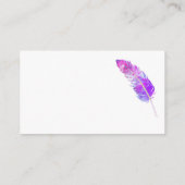 Trendy paarse waterverf veren op maat visitekaartje (Achterkant)