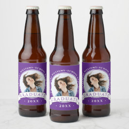 Trendy Paarse Witte Universiteit Afstudeerfoto Fee Bier Etiket