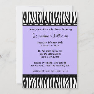 Trendy Paarse Zebra Girl Baby Shower Invitations Kaart