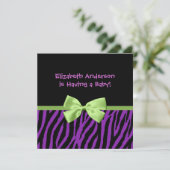 Trendy Paarse Zebra print en lint Baby shower Kaart (Staand voorkant)